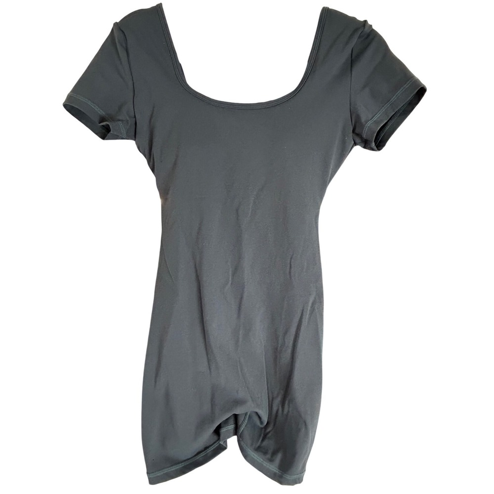 Short‎ Sleeve Open Back Twist Detail Activewear Romper Teal Medium